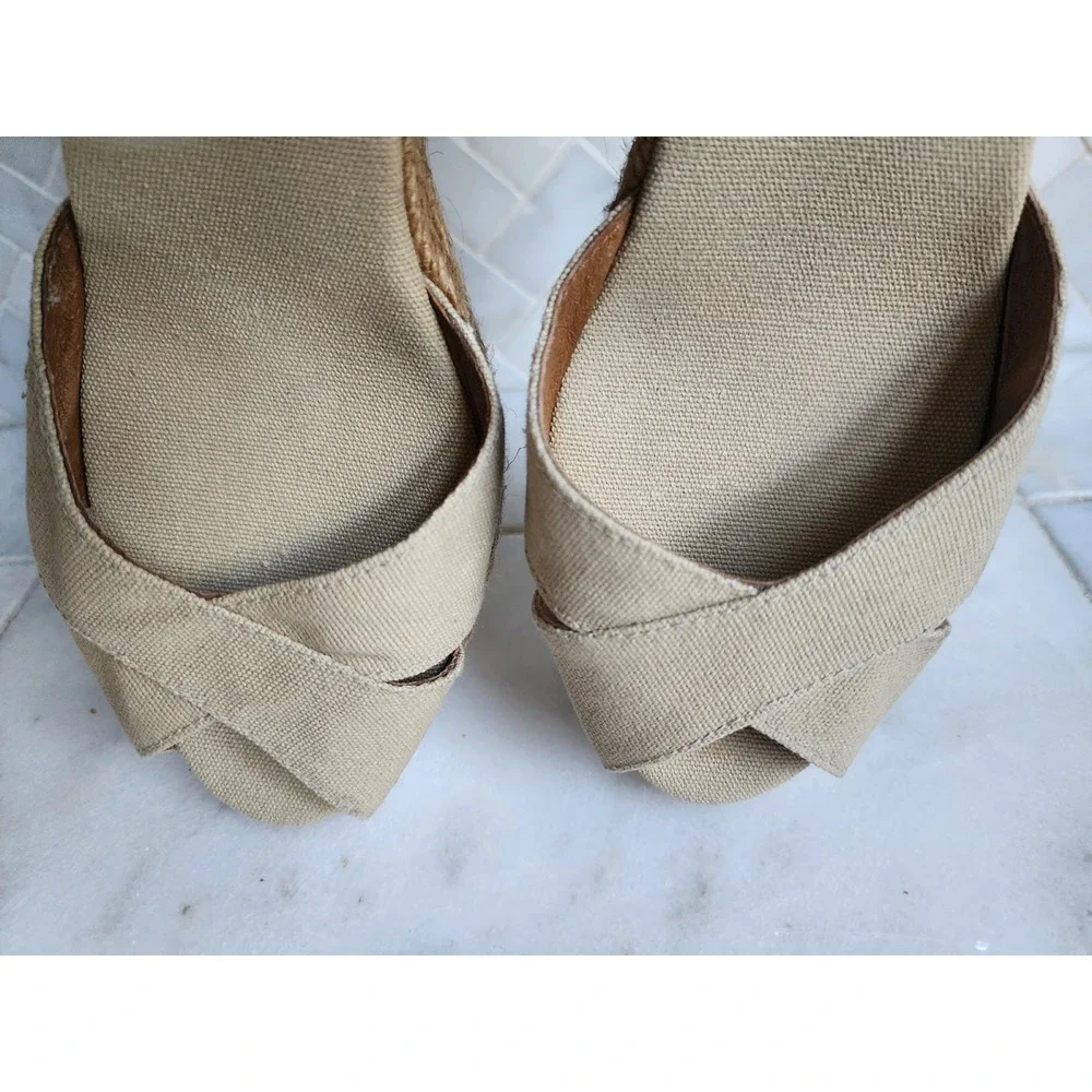 Viscata Aiguablava Espadrille Wedge Sandals Women US 7 Beige Canvas Ankle Strap